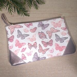 Ipsy Butterfly Print Cosmetic Makeup Bag – Pink Travel Pouch – Zipper Organizer
